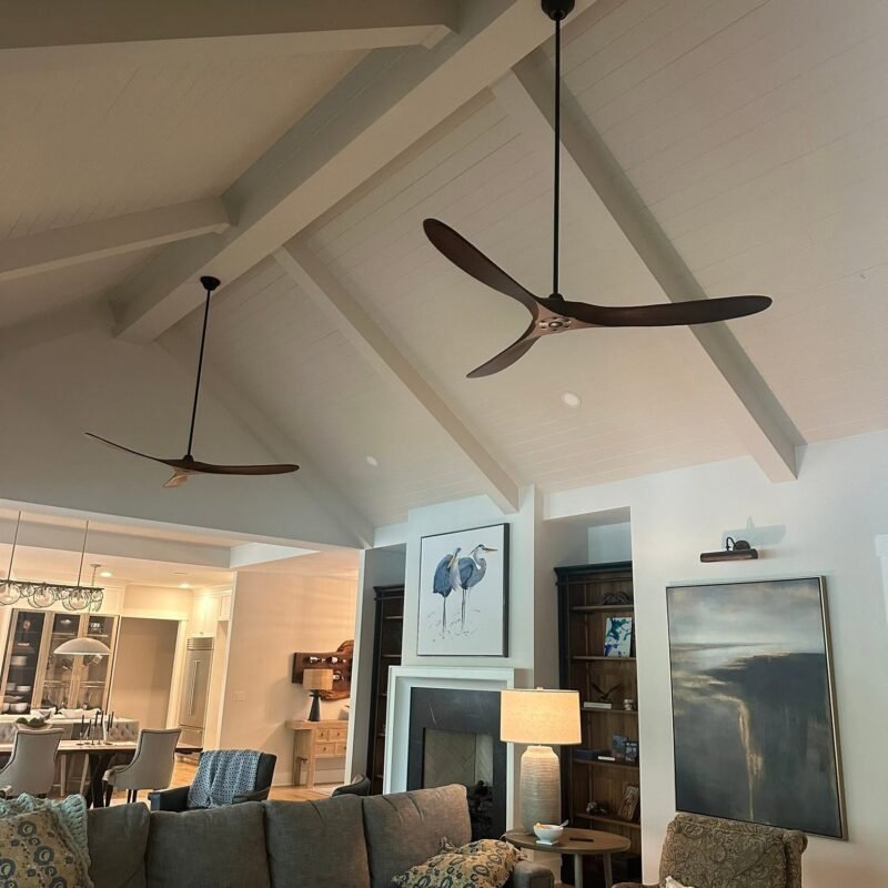 Vaulted living room with exposed beams