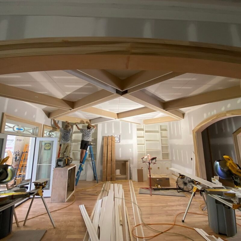 Coffered ceiling under construction