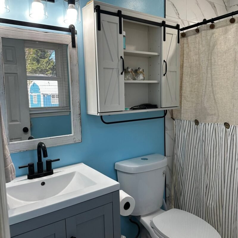 Bathroom remodel with sliding shower door