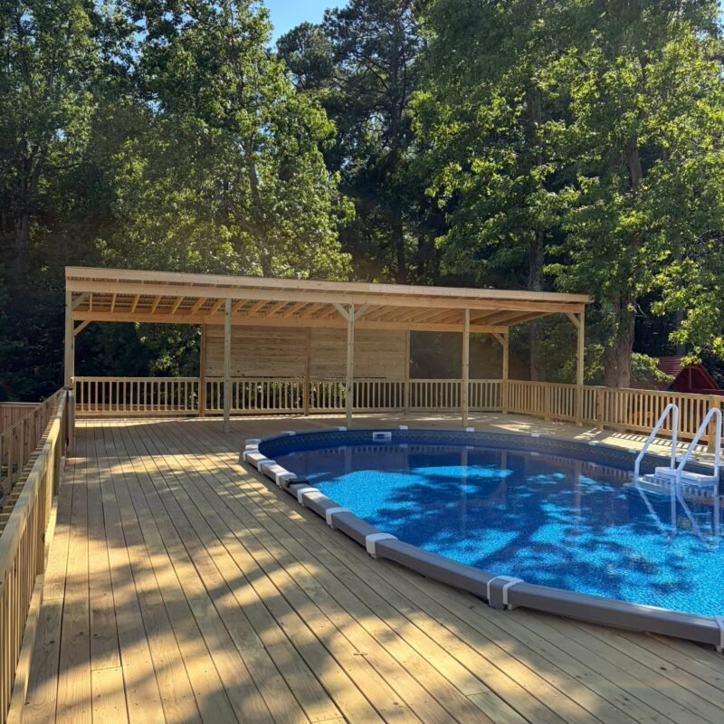 Pool deck with covered pergola