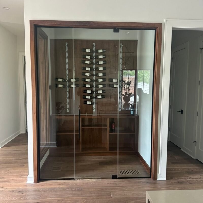 Glass walled wine cellar